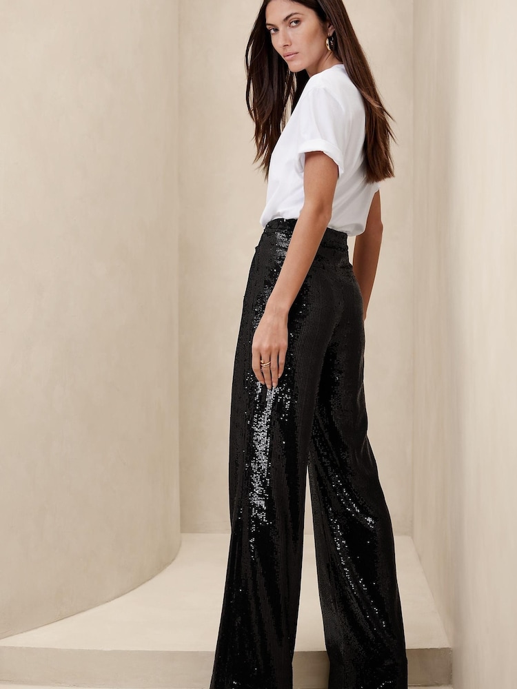 Banana Republic Black Dita Sequin Wide-Leg Trousers - Image 2 of 5