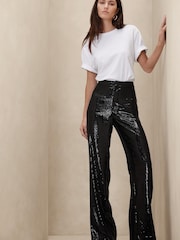 Banana Republic Black Dita Sequin Wide-Leg Trousers - Image 3 of 5