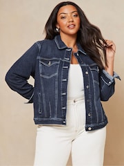 Lipsy Dark Blue Curve Classic Fitted Denim Jacket - Image 1 of 4