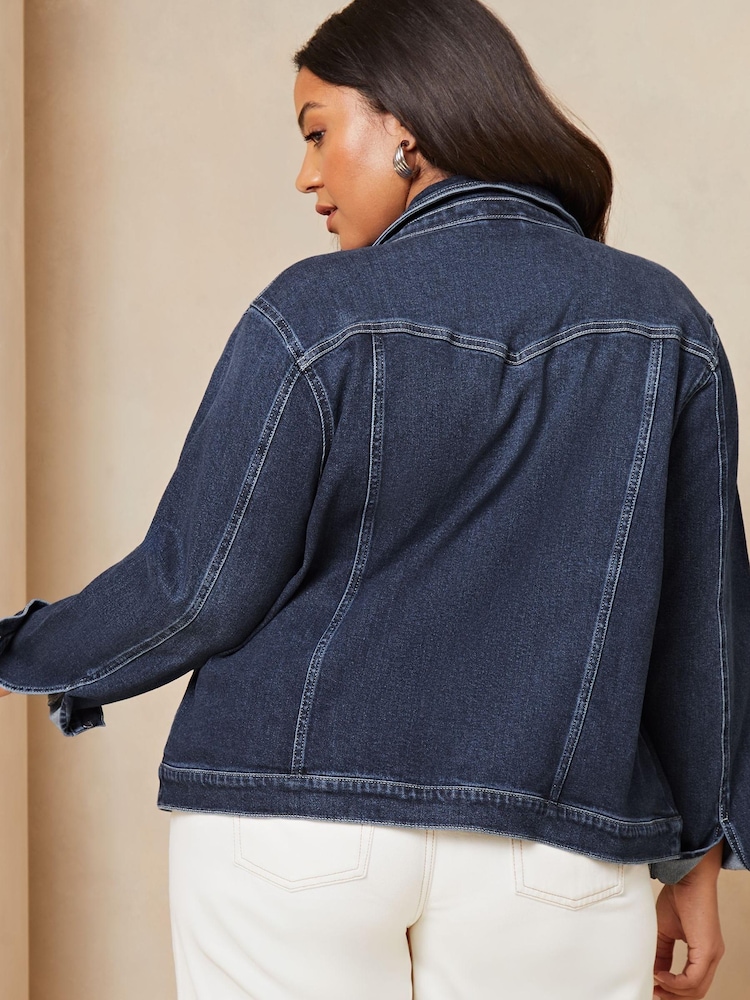 Lipsy Dark Blue Curve Classic Fitted Denim Jacket - Image 2 of 4 Lipsy Dark Blue Curve Classic Fitted Denim Jacket - Image 2 of 4