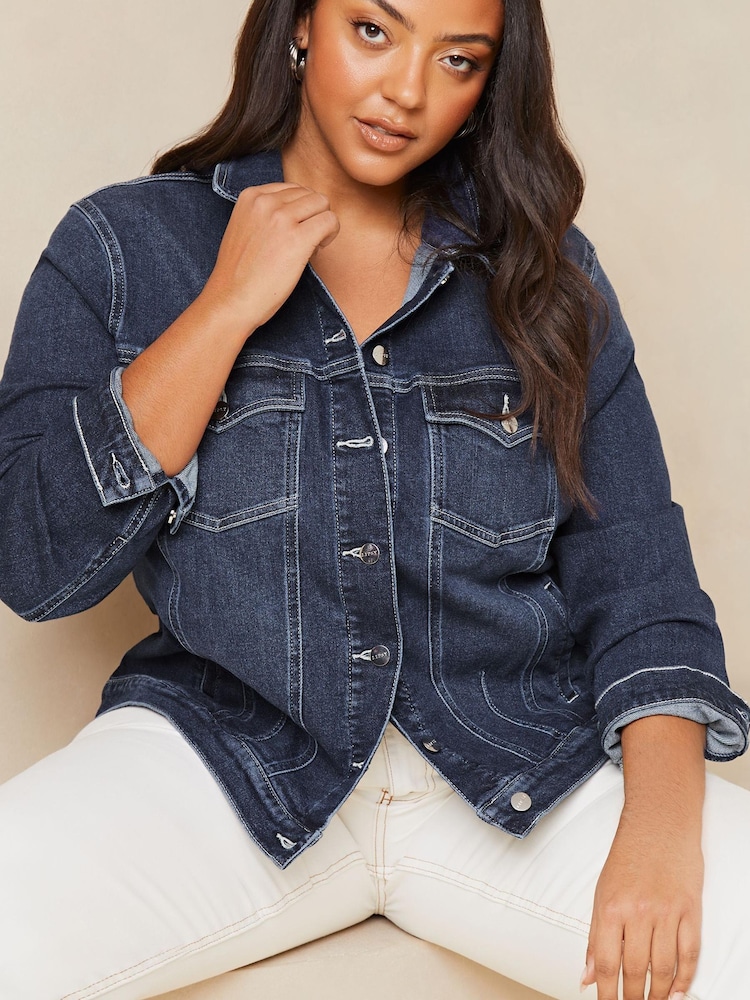 Lipsy Dark Blue Curve Classic Fitted Denim Jacket - Image 4 of 4 Lipsy Dark Blue Curve Classic Fitted Denim Jacket - Image 4 of 4