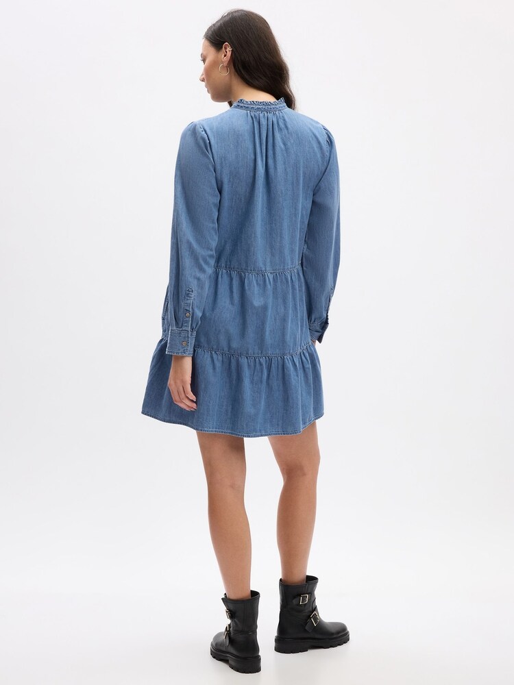Gap Denim Blue Tiered Mini Shirtdress - Image 2 of 5