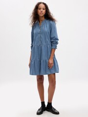 Gap Denim Blue Tiered Mini Shirtdress - Image 3 of 5