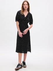 Gap Black Puff Mid Sleeve Ruffle Midi Dress - Image 1 of 2