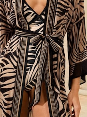 Lipsy Black/White Palm Chiffon Printed Tie Kimono - Image 2 of 4