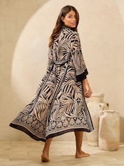 Lipsy Black/White Palm Chiffon Printed Tie Kimono - Image 4 of 4