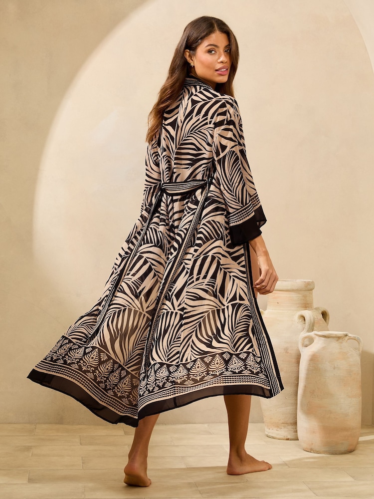 Lipsy Black/White Palm Chiffon Printed Tie Kimono - Image 4 of 4 Lipsy Black/White Palm Chiffon Printed Tie Kimono - Image 4 of 4