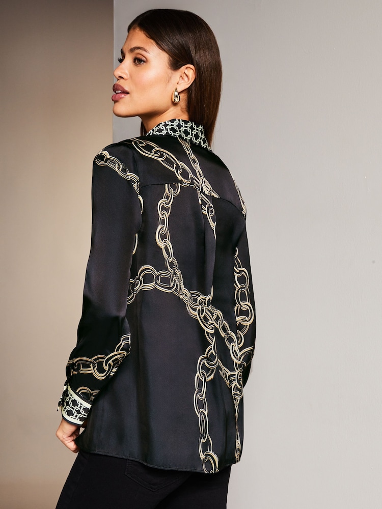 Lipsy Black Chain Print Collared Button Through Shirt - Image 2 of 4