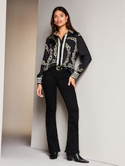Lipsy Black Chain Print Collared Button Through Shirt - Image 3 of 4