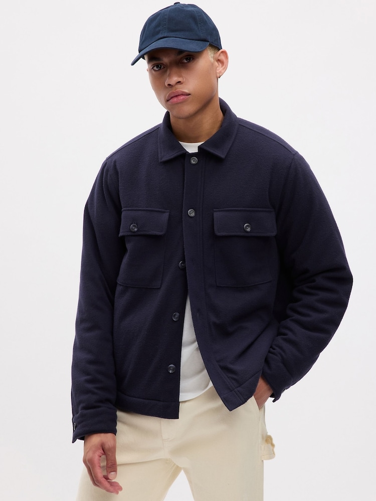 Gap Navy Blue Fleece Lined Front Pocket Jacket - Image 1 of 4 Gap Navy Blue Fleece Lined Front Pocket Jacket - Image 1 of 4