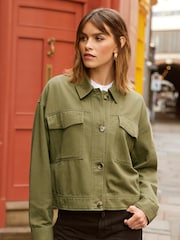 Friends Like These Khaki Green Petite Cropped Utility Jacket - Image 1 of 1