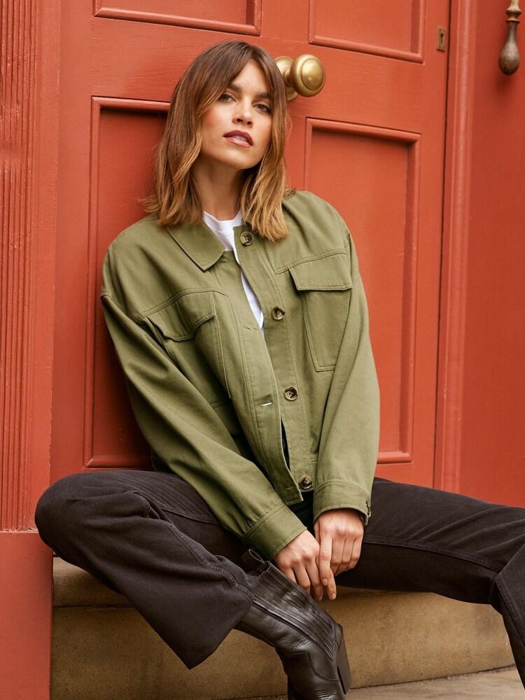 Friends Like These Khaki Green Petite Cropped Utility Jacket - Image 2 of 4