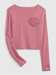 Gap Pink Organic Cotton Graphic Long Sleeve T-Shirt - Image 3 of 4