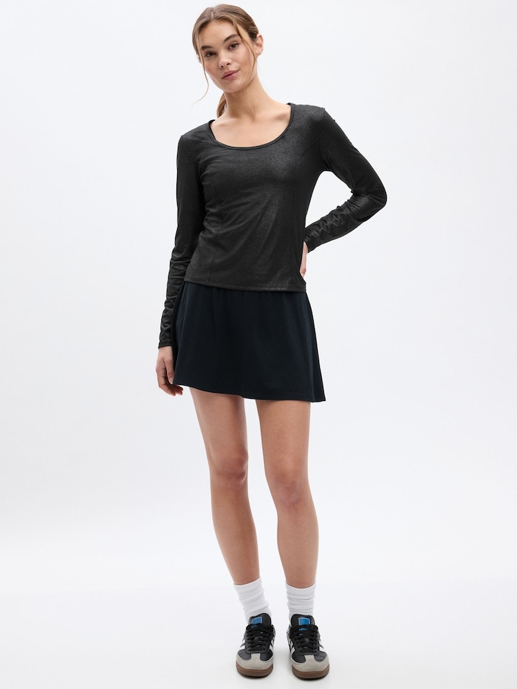 Gap Black Shimmer CoolDry Fitted Long Sleeve Scoop Neck T-Shirt - Image 1 of 2