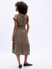Gap Brown Satin Flutter Sleeve Midi Dress - Image 2 of 4