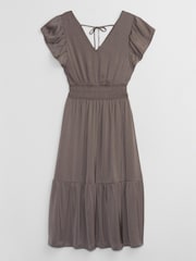 Gap Brown Satin Flutter Sleeve Midi Dress - Image 3 of 4