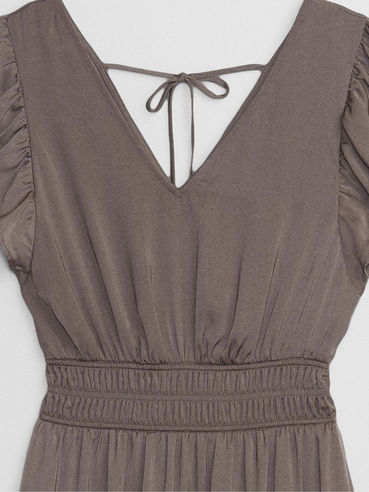 Gap Brown Satin Flutter Sleeve Midi Dress - Image 4 of 4 Gap Brown Satin Flutter Sleeve Midi Dress - Image 4 of 4