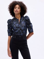 Gap Blue Print Short Puff Sleeve Blouse - Image 1 of 1