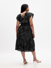 Gap Black Smocked Print Flutter Sleeve Midi Dress - Image 2 of 5