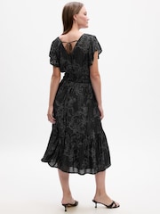 Gap Black Smocked Print Flutter Sleeve Midi Dress - Image 4 of 5