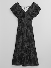 Gap Black Smocked Print Flutter Sleeve Midi Dress - Image 5 of 5