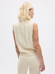 Gap Cream Cable Knit Turtle Neck Sleeveless Jumper - Image 2 of 2