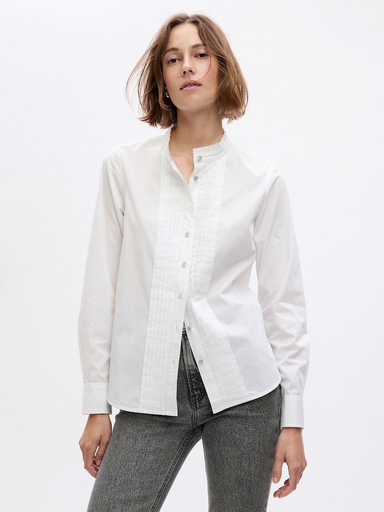 Gap White Organic Cotton Jeweled Buttoned Shirt - Image 1 of 4