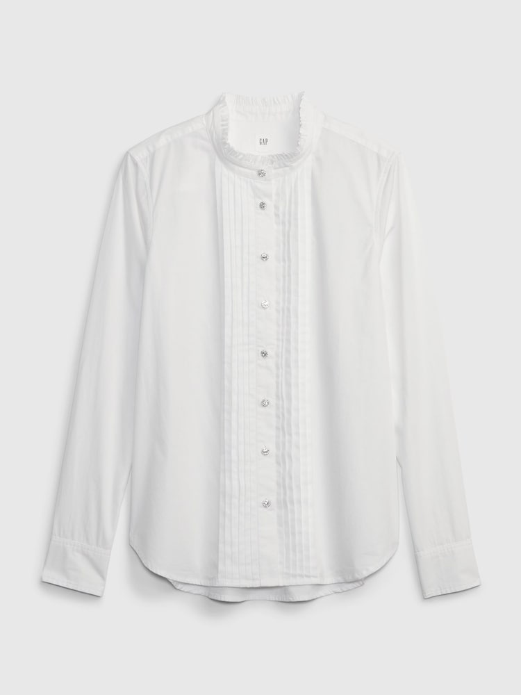 Gap White Organic Cotton Jeweled Buttoned Shirt - Image 4 of 4