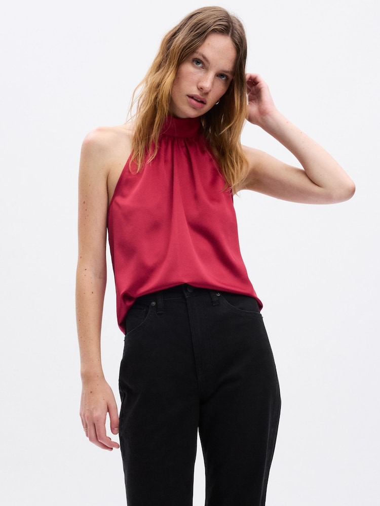 Gap Red Satin Halter Neck Top - Image 1 of 1 Gap Red Satin Halter Neck Top - Image 1 of 1