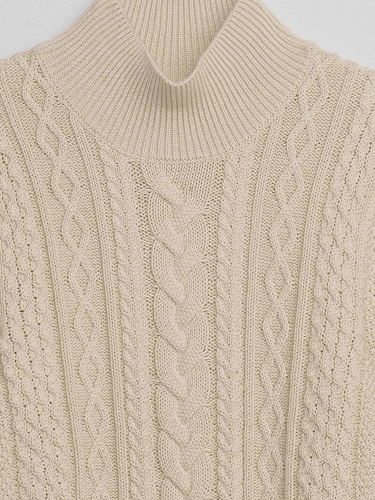 Gap Cream Relaxed Cable Knit Mock Neck Jumper - Image 4 of 4