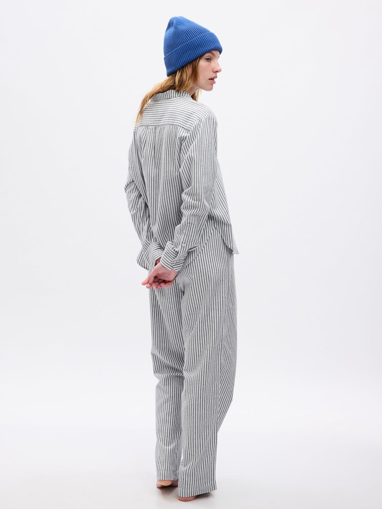 Gap Grey Stripe Cotton Print Flannel Pyjama Set - Image 1 of 2 Gap Grey Stripe Cotton Print Flannel Pyjama Set - Image 1 of 2