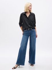 Gap Black/White Satin Long Sleeve Shirt - Image 1 of 2