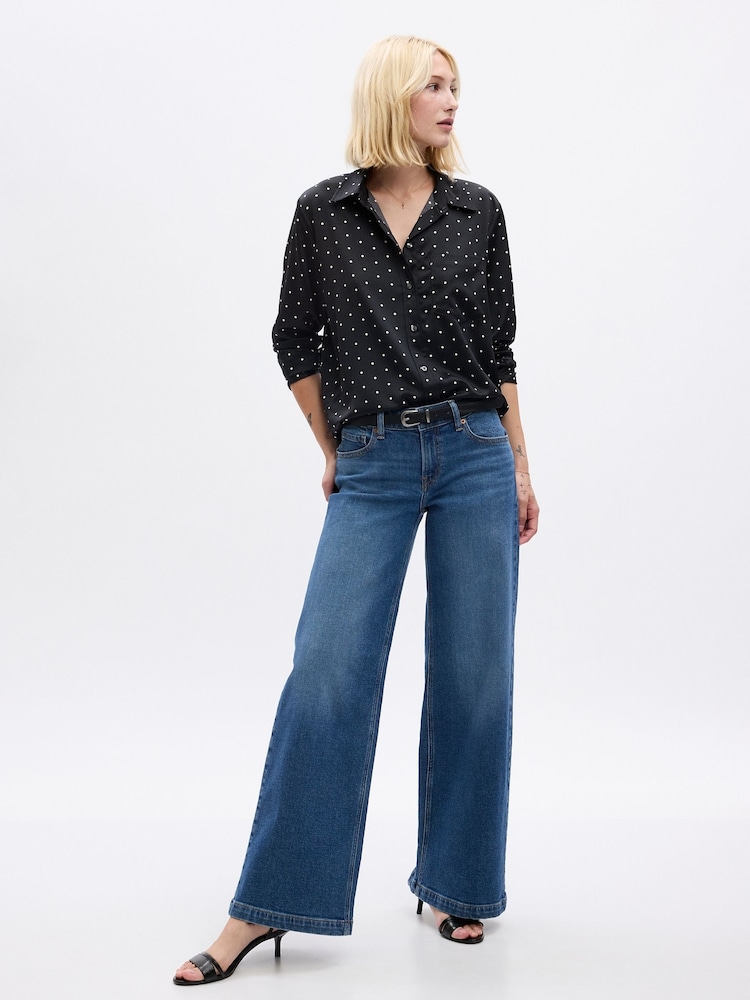 Gap Black/White Satin Long Sleeve Shirt - Image 1 of 2 Gap Black/White Satin Long Sleeve Shirt - Image 1 of 2