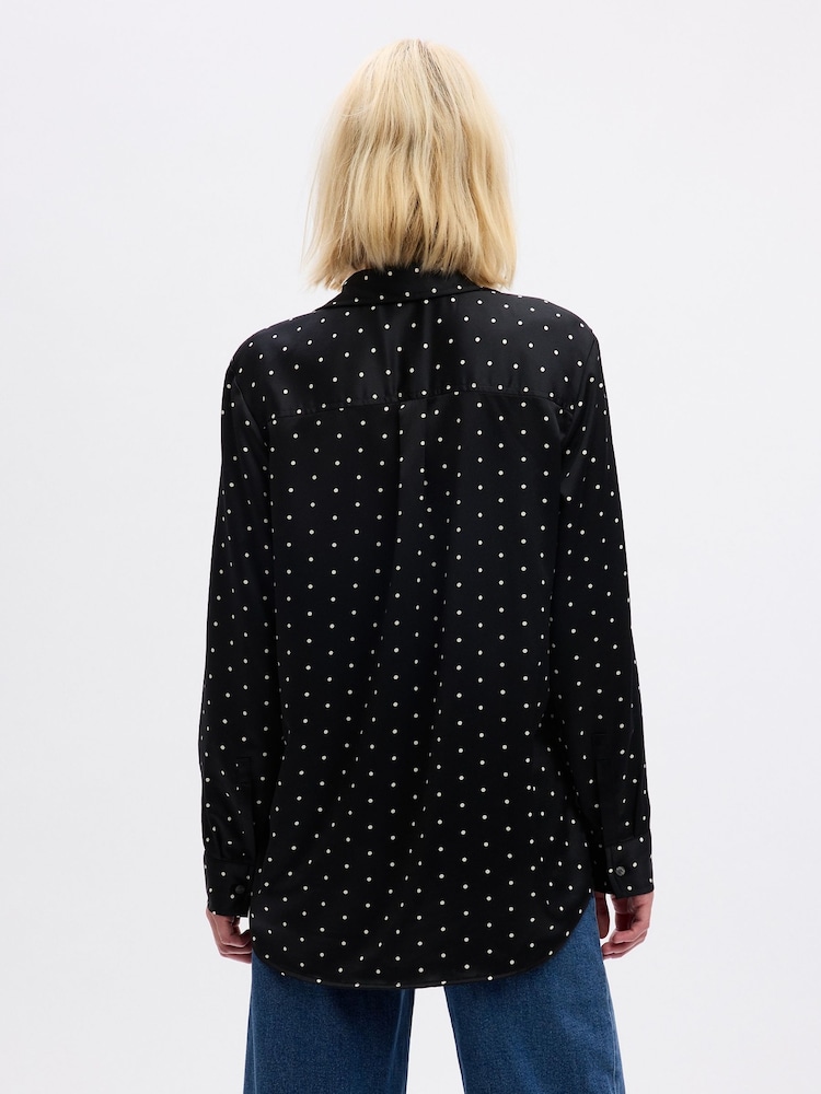 Gap Black/White Satin Long Sleeve Shirt - Image 2 of 2 Gap Black/White Satin Long Sleeve Shirt - Image 2 of 2
