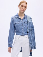 Gap Medium Wash Blue Slim Fit Denim Western Shirt - Image 1 of 2