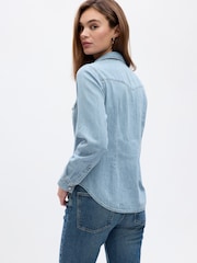 Gap Light Blue Slim Fit Denim Western Shirt - Image 2 of 5