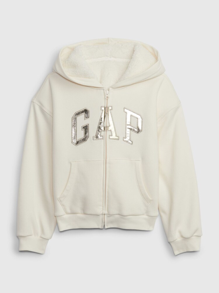 Gap Cream Sherpa Fleece Metallic Logo Hoodie (4-13yrs) - Image 1 of 1