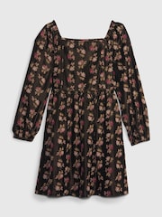 Gap Black Floral Smocked Floral Print Dress (4-13yrs) - Image 3 of 4