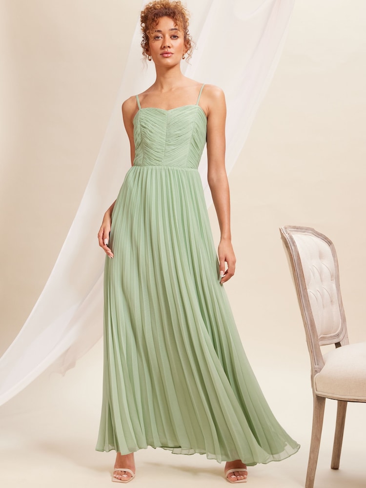 Love & Roses Sage Green Pleated Bandeau Bridesmaid Maxi Dress - Image 1 of 4 Love & Roses Sage Green Pleated Bandeau Bridesmaid Maxi Dress - Image 1 of 4