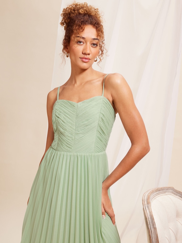 Love & Roses Sage Green Pleated Bandeau Bridesmaid Maxi Dress - Image 4 of 4 Love & Roses Sage Green Pleated Bandeau Bridesmaid Maxi Dress - Image 4 of 4