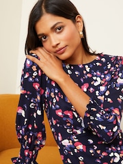 Marineblau/Animal - Love & Roses Empire-Midikleid mit Rundhalsausschnitt und Puffärmeln - Bild 2 von 4
