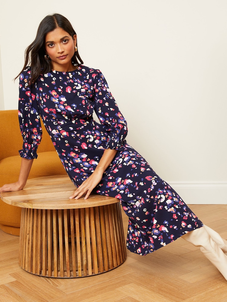 Marineblau/Animal - Love & Roses Empire-Midikleid mit Rundhalsausschnitt und Puffärmeln - Bild 4 von 4