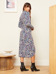 Love & Roses Purple Print Petite Wrap Long Sleeve Jersey Midi Dress - Image 3 of 4