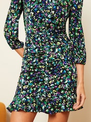 Love & Roses Black Ditsy Jersey Ruched Front Mini Dress - Image 2 of 4