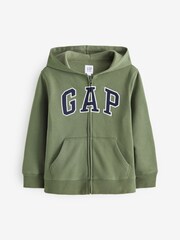 Gap Khaki Green Logo Fleece Lined Zip Through Hoodie (4-13yrs) - Image 1 of 3