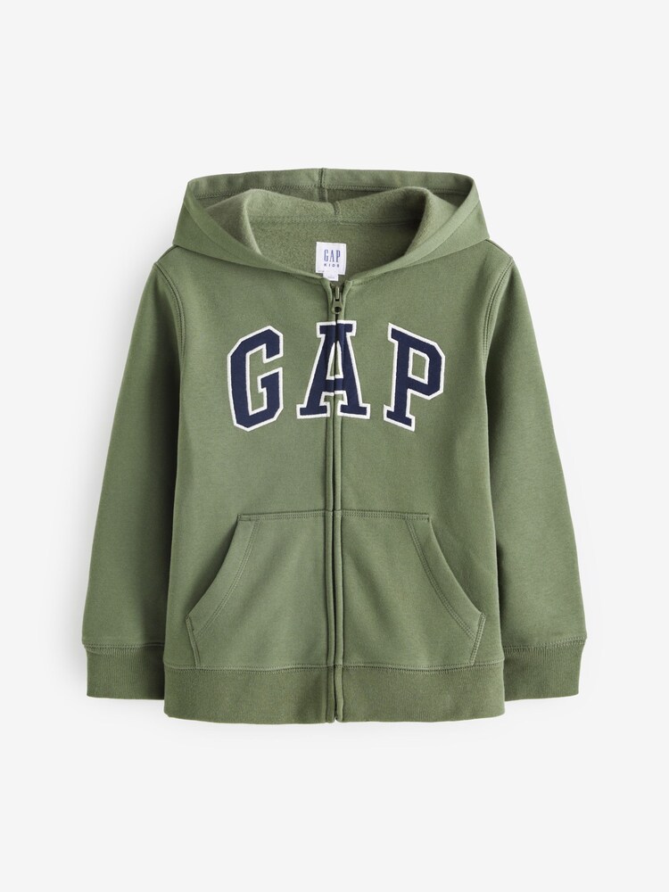Gap Khaki Green Logo Fleece Lined Zip Through Hoodie (4-13yrs) - Image 1 of 3