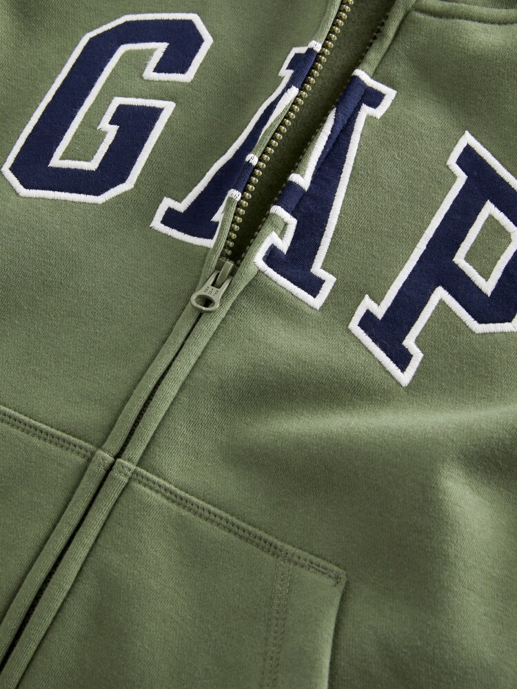 Gap Khaki Green Logo Fleece Lined Zip Through Hoodie (4-13yrs) - Image 3 of 3