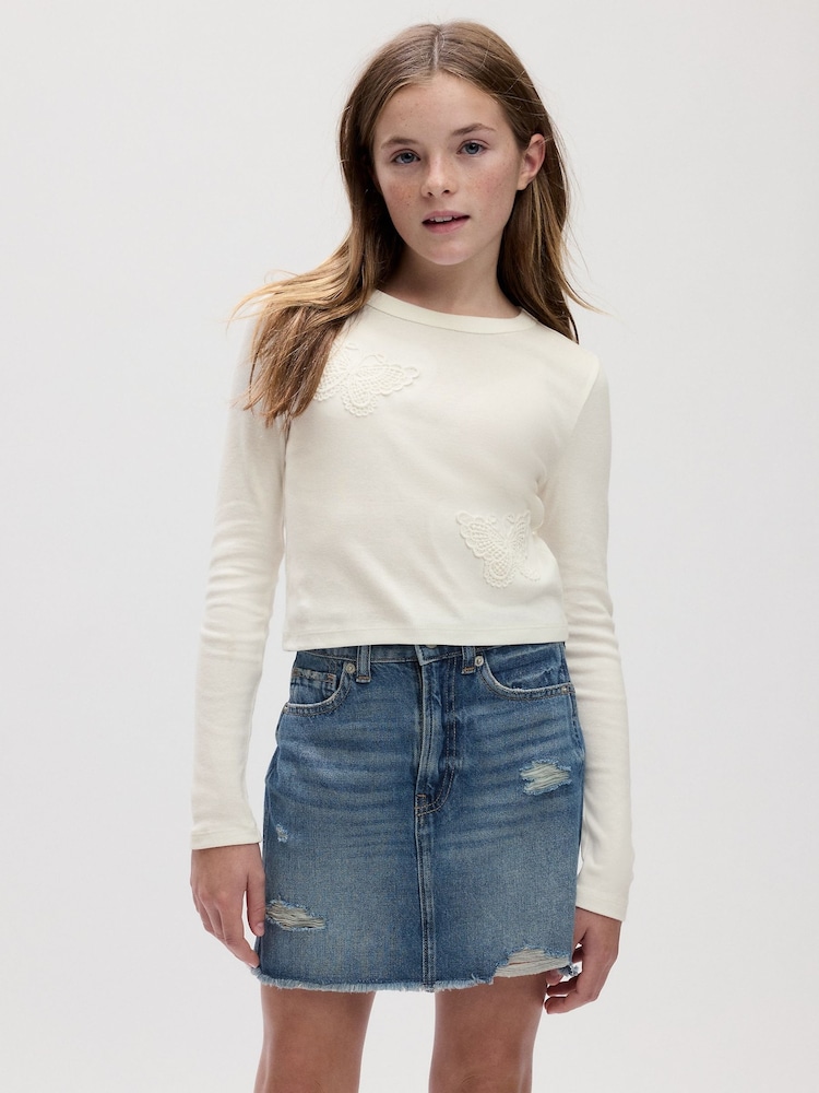 Gap White Butterfly GraphicvLong Sleeve Crew Neck T-Shirt (4-13yrs) - Image 1 of 1
