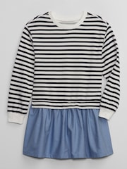Gap White and Black Sweatshirt Crew Neck Long Sleeve Dress (4-13yrs) - Image 1 of 1