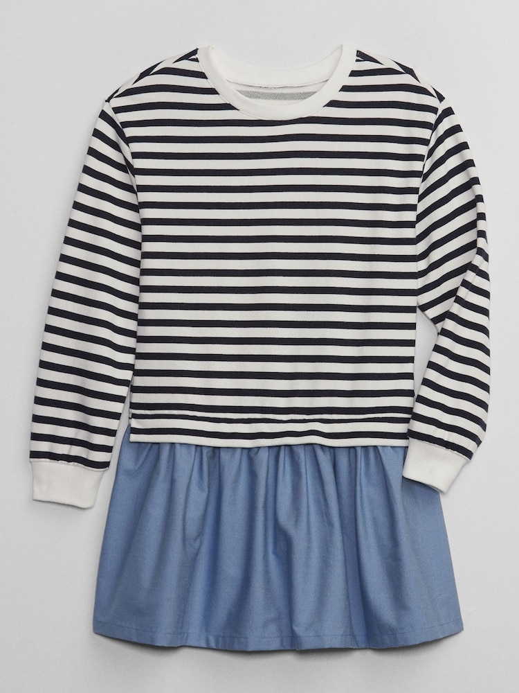 Gap White and Black Sweatshirt Crew Neck Long Sleeve Dress (4-13yrs) - Image 1 of 1
